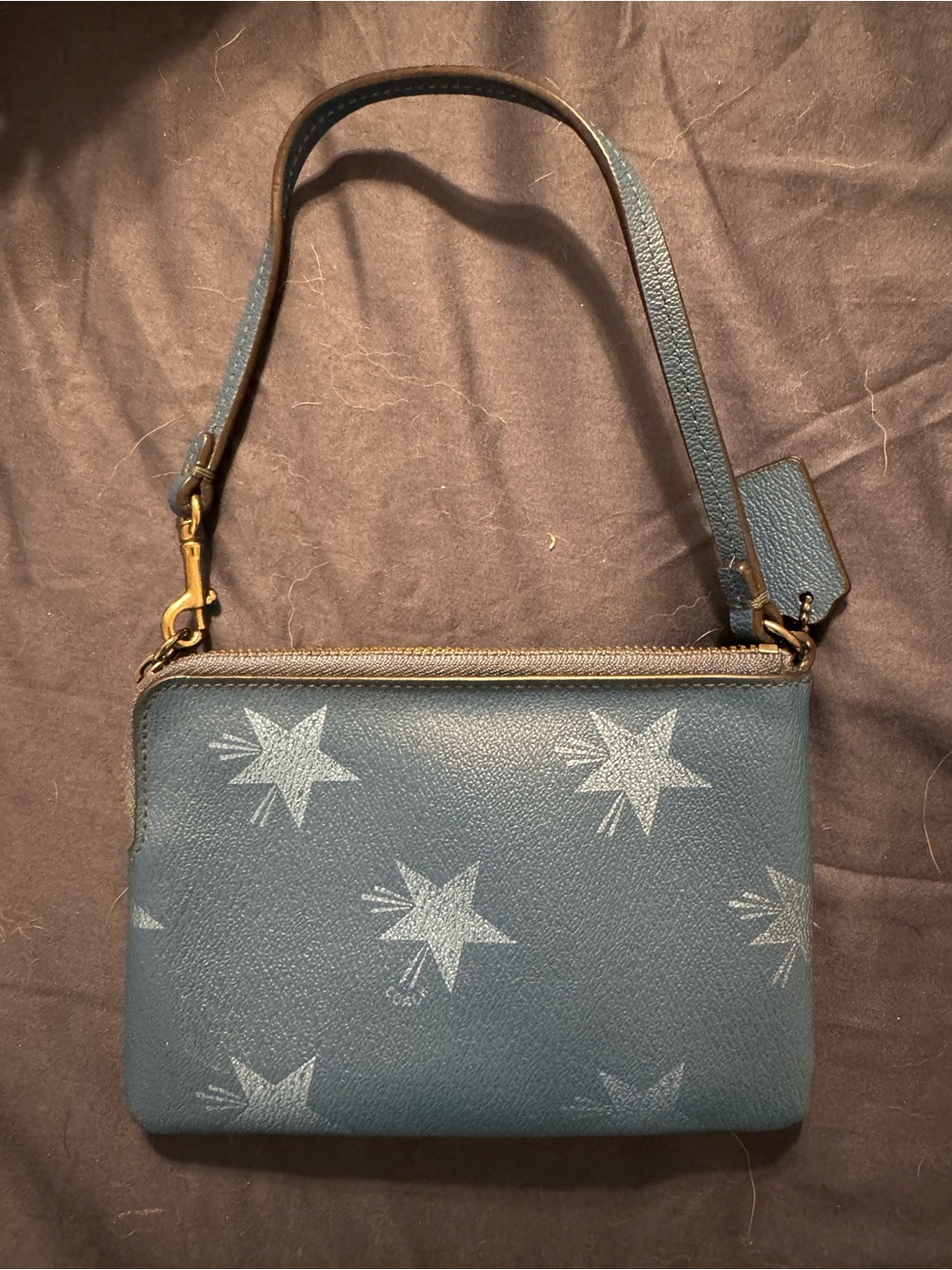 Coach Blue Star Print Wristlet with Gold Hardware Limited Edition Slate Blue - Picture 2 of 5